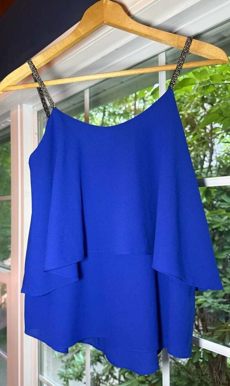 Lovemarks Royal Blue Layered Tank Top with Embellished Spaghetti Straps